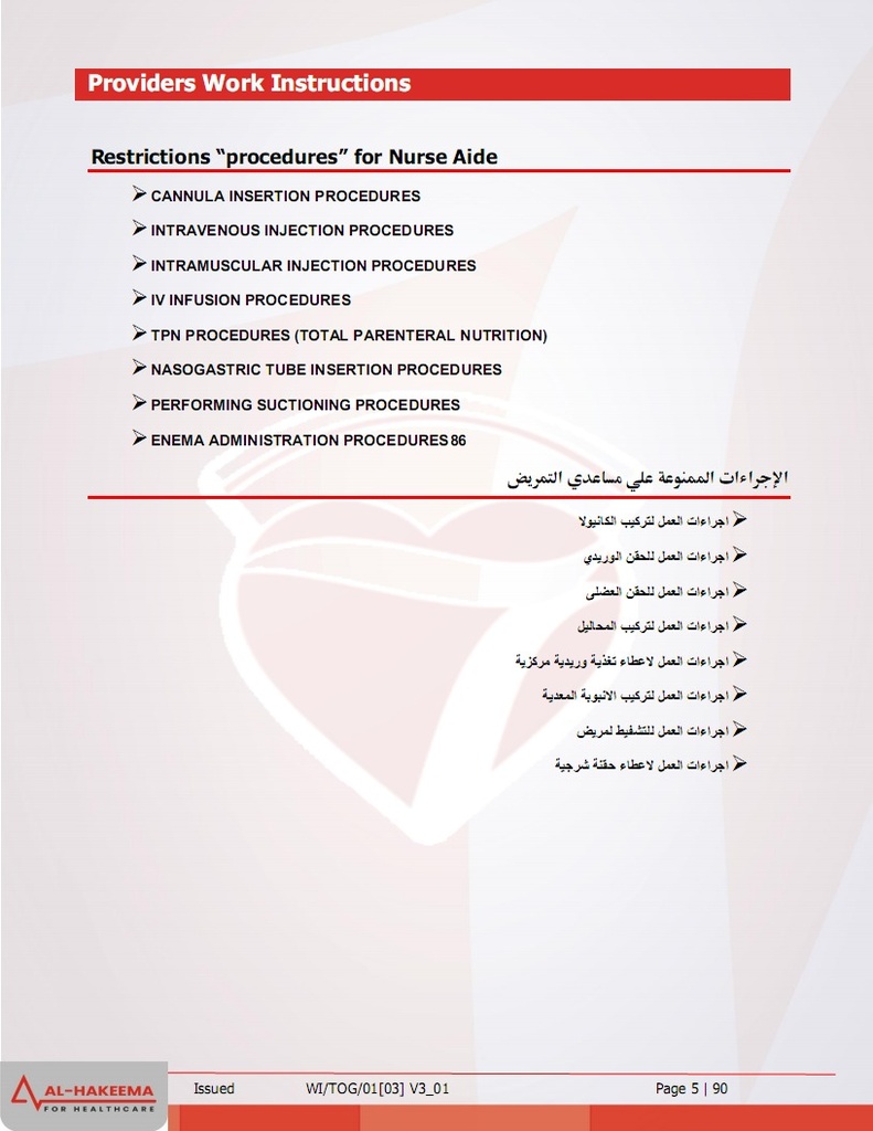 الاجراءات الممنوعة لمساعد التمريض